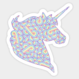 Rainbow and white swirls doodles Unicorn head Sticker